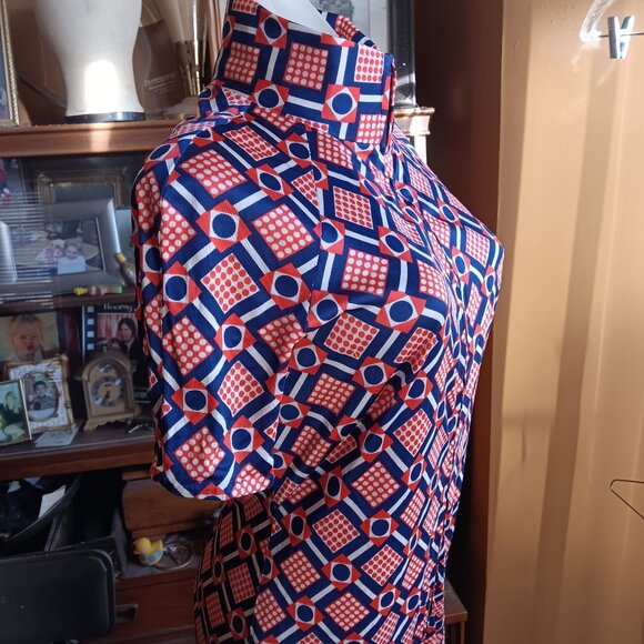 M 1OF1 Vintage Jumpsuit Bellbottom 1970's Zip-Front Mod Geometric Print Handmade - Picture 7 of 11